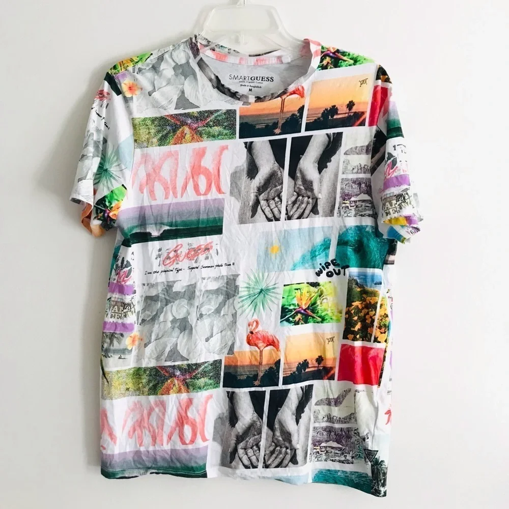 Guess | Short Sleeves Postcard Tee Mens Size M Organic Cotton Crewneck Pullover - Picture 6 of 14